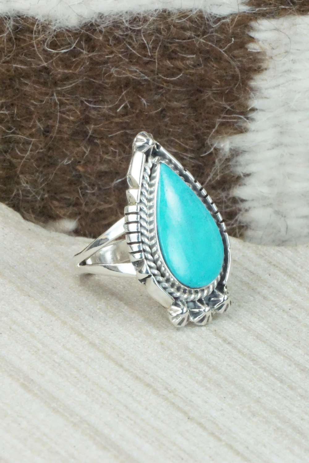 Turquoise & Sterling Silver Ring - Andrew Vandever - Size 7.5