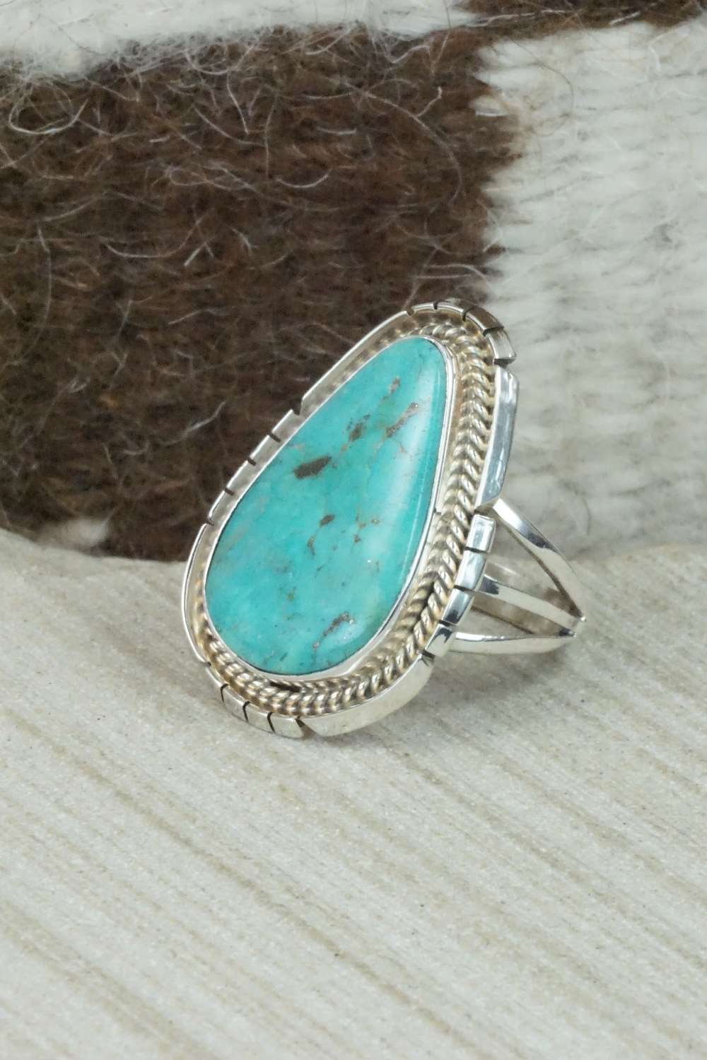 Turquoise & Sterling Silver Ring - Samuel Yellowhair - Size 8.75