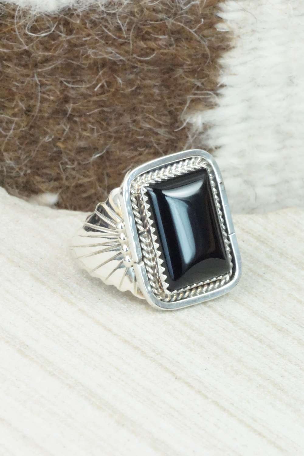 Onyx and Sterling Silver Ring - Jeanette Saunders - Size 11