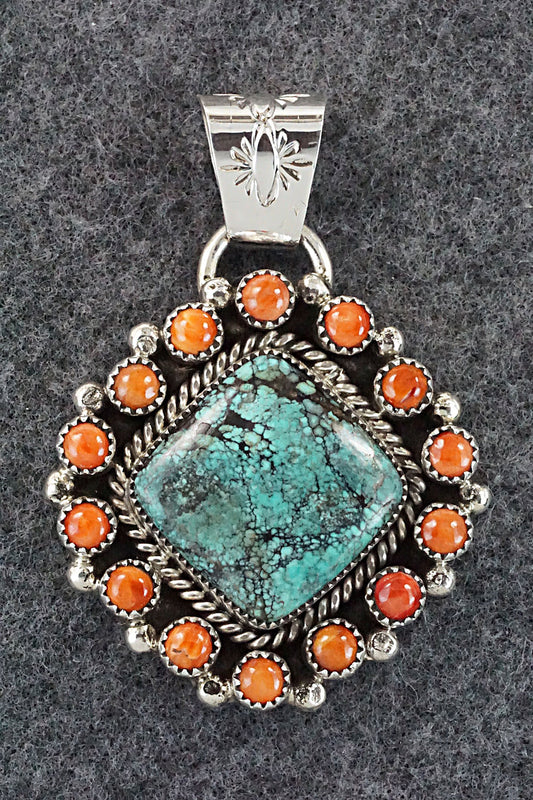 Turquoise, Spiny Oyster and Sterling Silver Pendant - Sandra Parkett