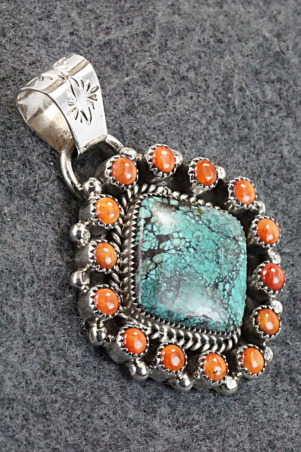 Turquoise, Spiny Oyster and Sterling Silver Pendant - Sandra Parkett