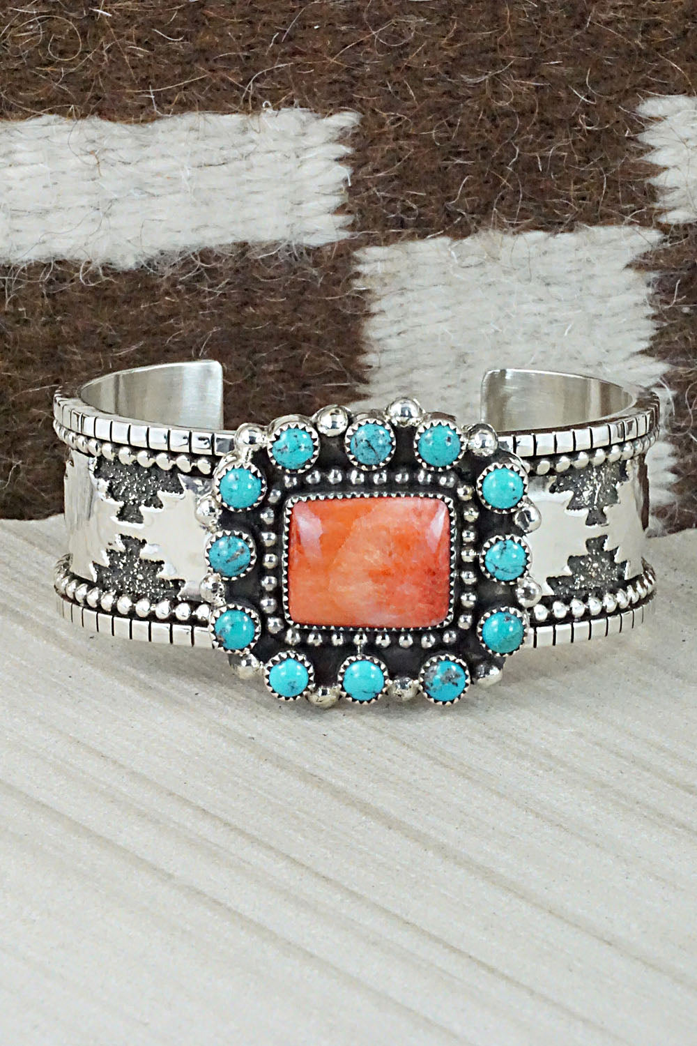 Turquoise, Spiny Oyster & Sterling Silver Bracelet - Sandra Parkett
