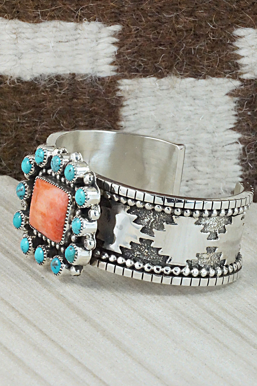 Turquoise, Spiny Oyster & Sterling Silver Bracelet - Sandra Parkett