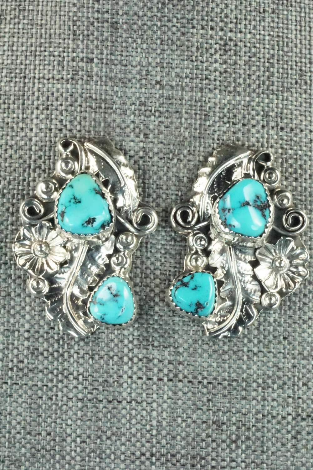 Turquoise & Sterling Silver Earrings - Harry B Yazzie