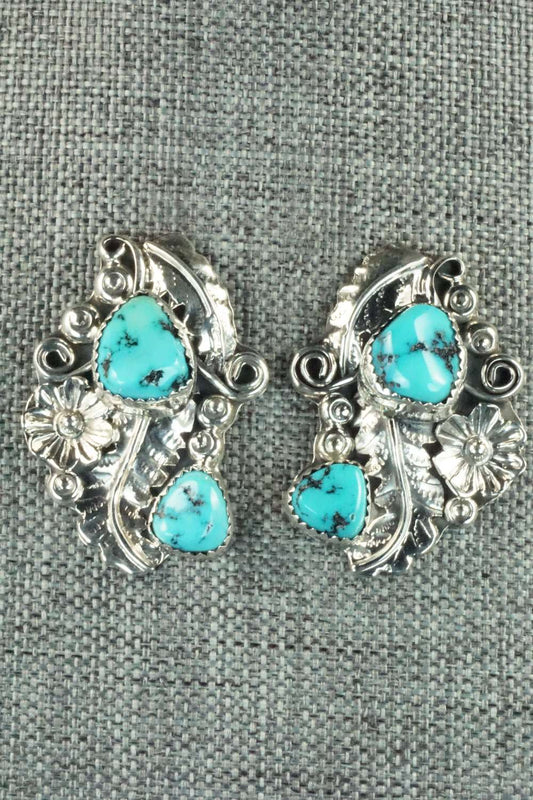 Turquoise & Sterling Silver Earrings - Harry B Yazzie