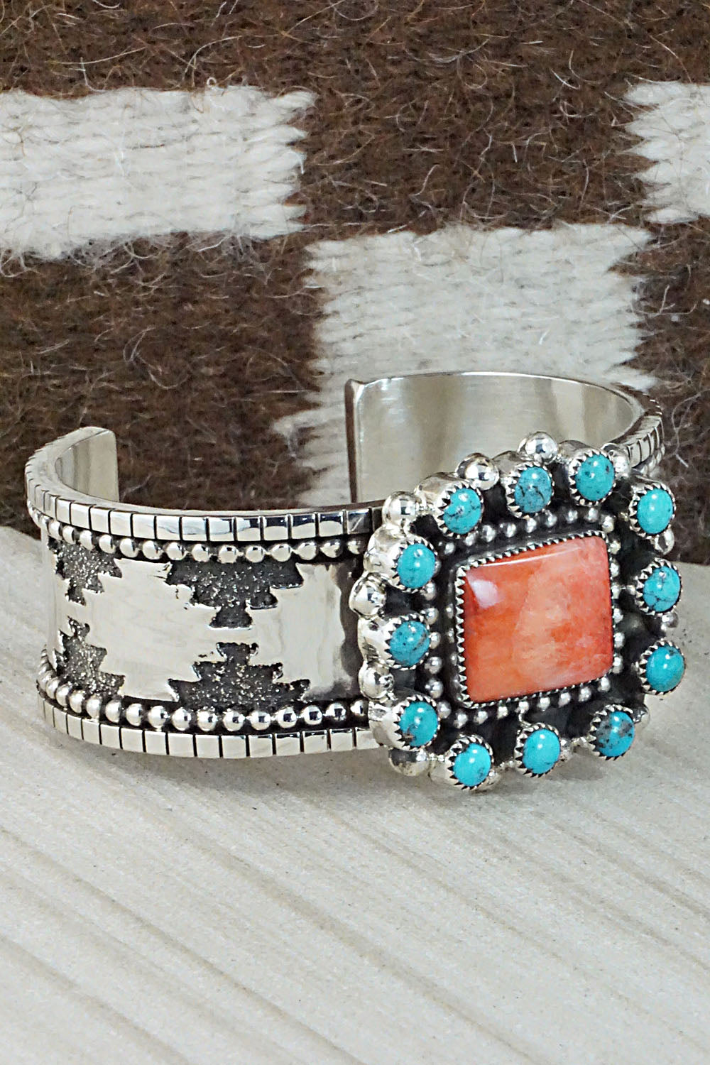 Turquoise, Spiny Oyster & Sterling Silver Bracelet - Sandra Parkett