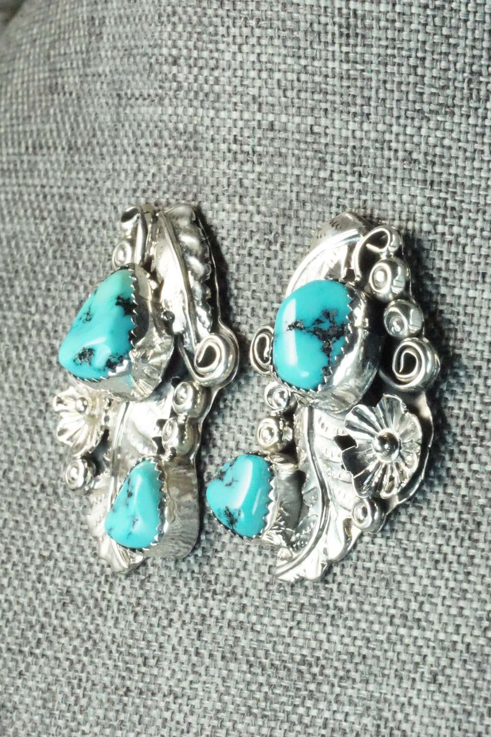 Turquoise & Sterling Silver Earrings - Harry B Yazzie