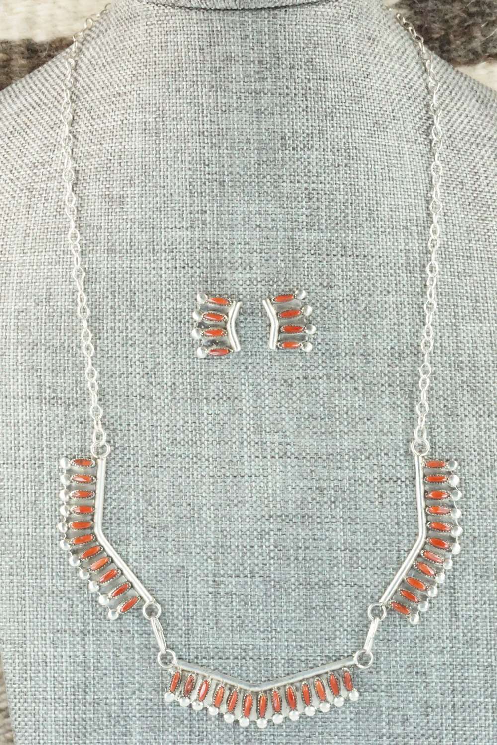 Coral & Sterling Silver Necklace Set - M Solomon