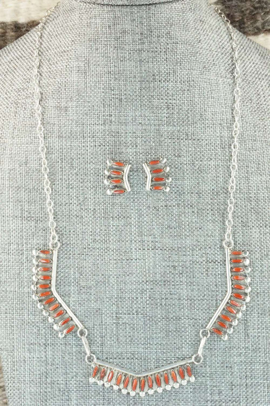 Coral & Sterling Silver Necklace Set - M Solomon