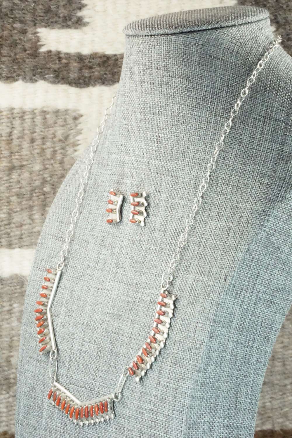 Coral & Sterling Silver Necklace Set - M Solomon