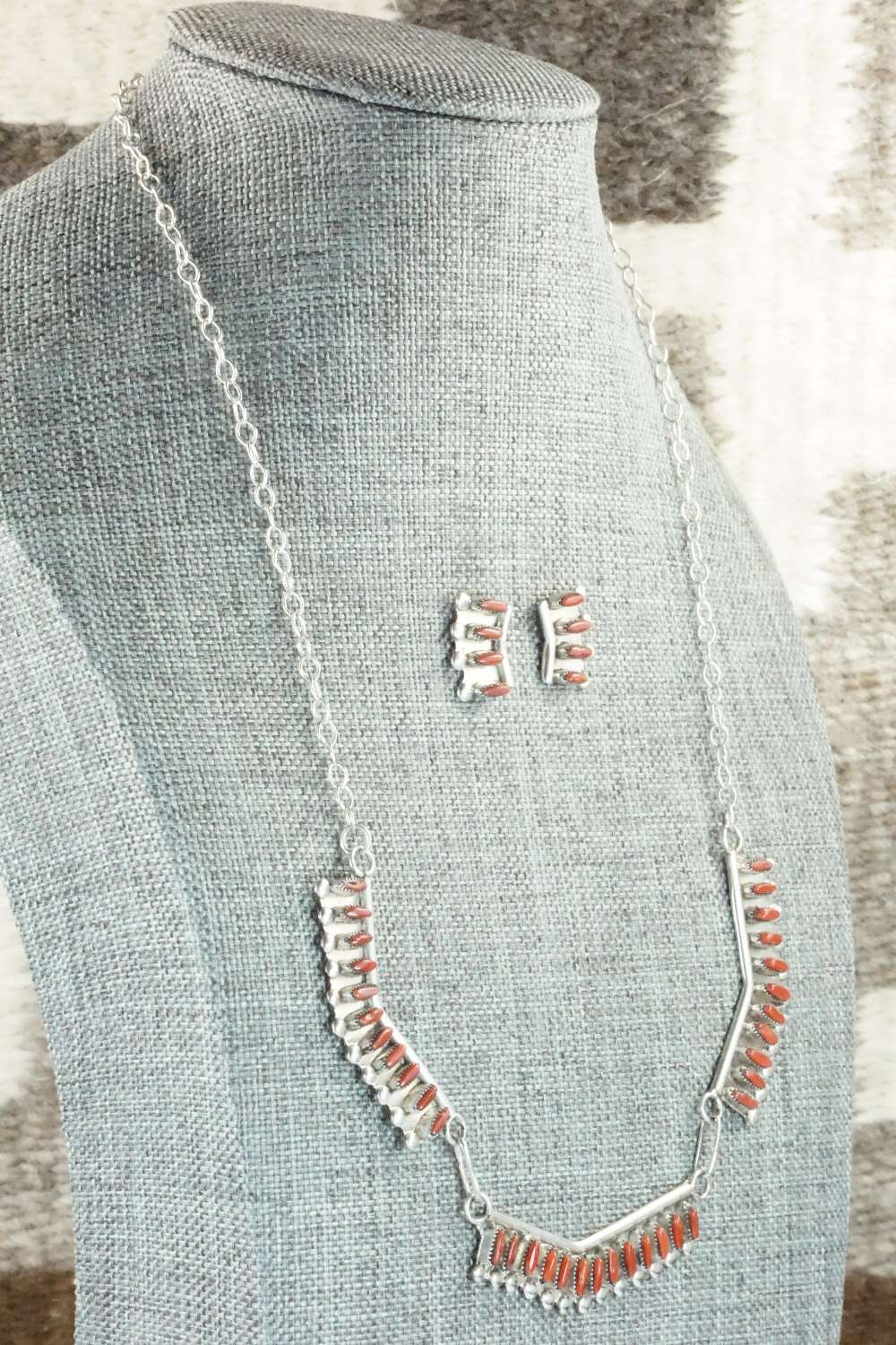Coral & Sterling Silver Necklace Set - M Solomon