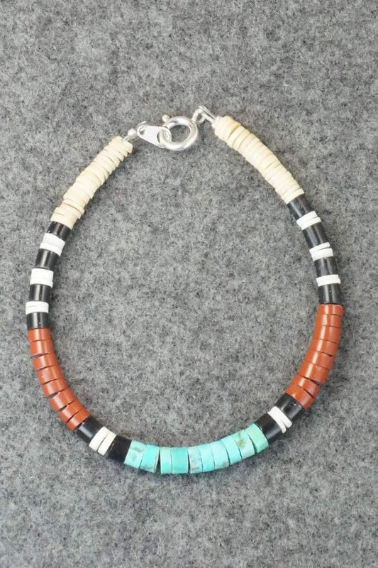 Turquoise, Shell & Sterling Silver Bracelet - Torevia Crespin