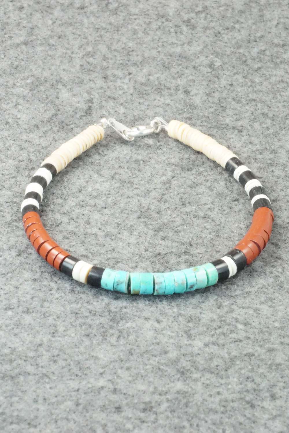 Turquoise, Shell & Sterling Silver Bracelet - Torevia Crespin