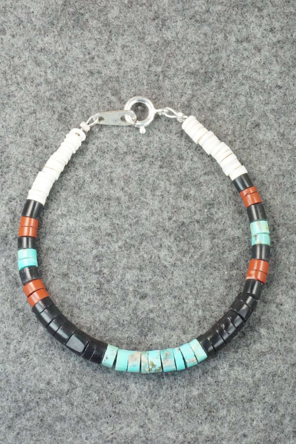 Turquoise, Shell & Sterling Silver Bracelet - Torevia Crespin