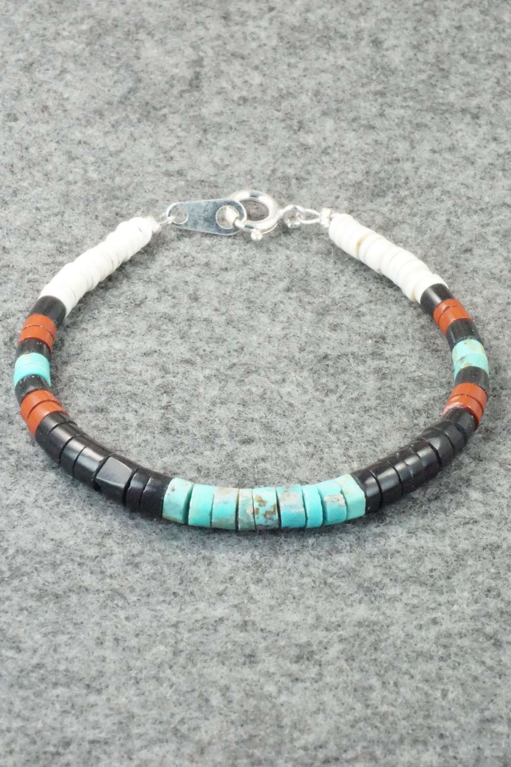 Turquoise, Shell & Sterling Silver Bracelet - Torevia Crespin