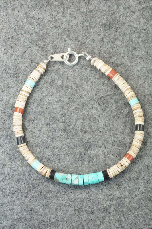 Turquoise, Shell & Sterling Silver Bracelet - Torevia Crespin