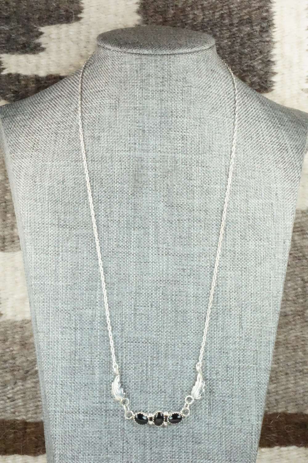 Onyx & Sterling Silver Floral Necklace - Sadie Jim