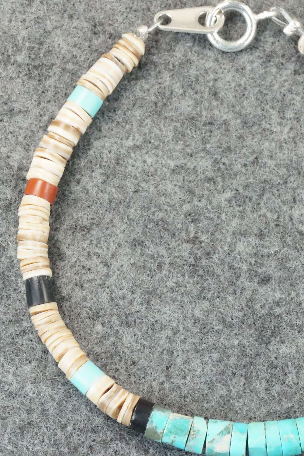 Turquoise, Shell & Sterling Silver Bracelet - Torevia Crespin