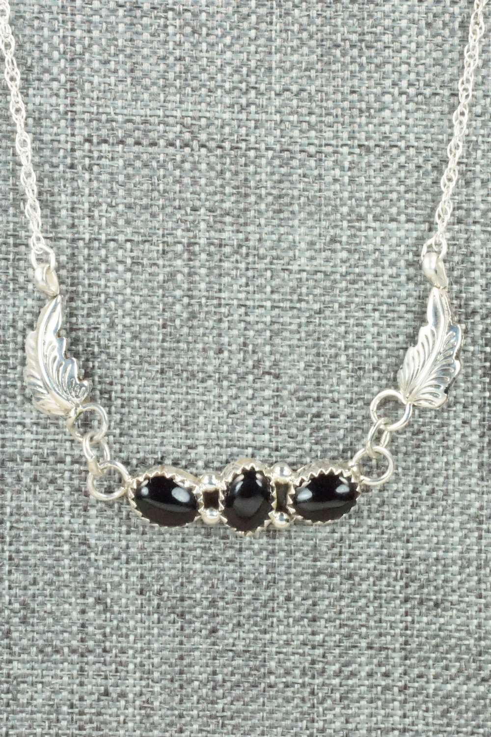 Onyx & Sterling Silver Floral Necklace - Sadie Jim