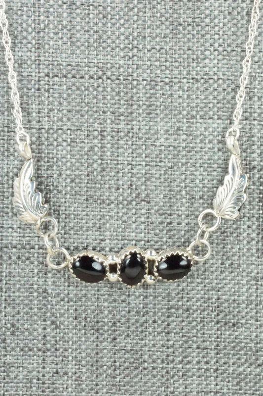Onyx & Sterling Silver Floral Necklace - Sadie Jim