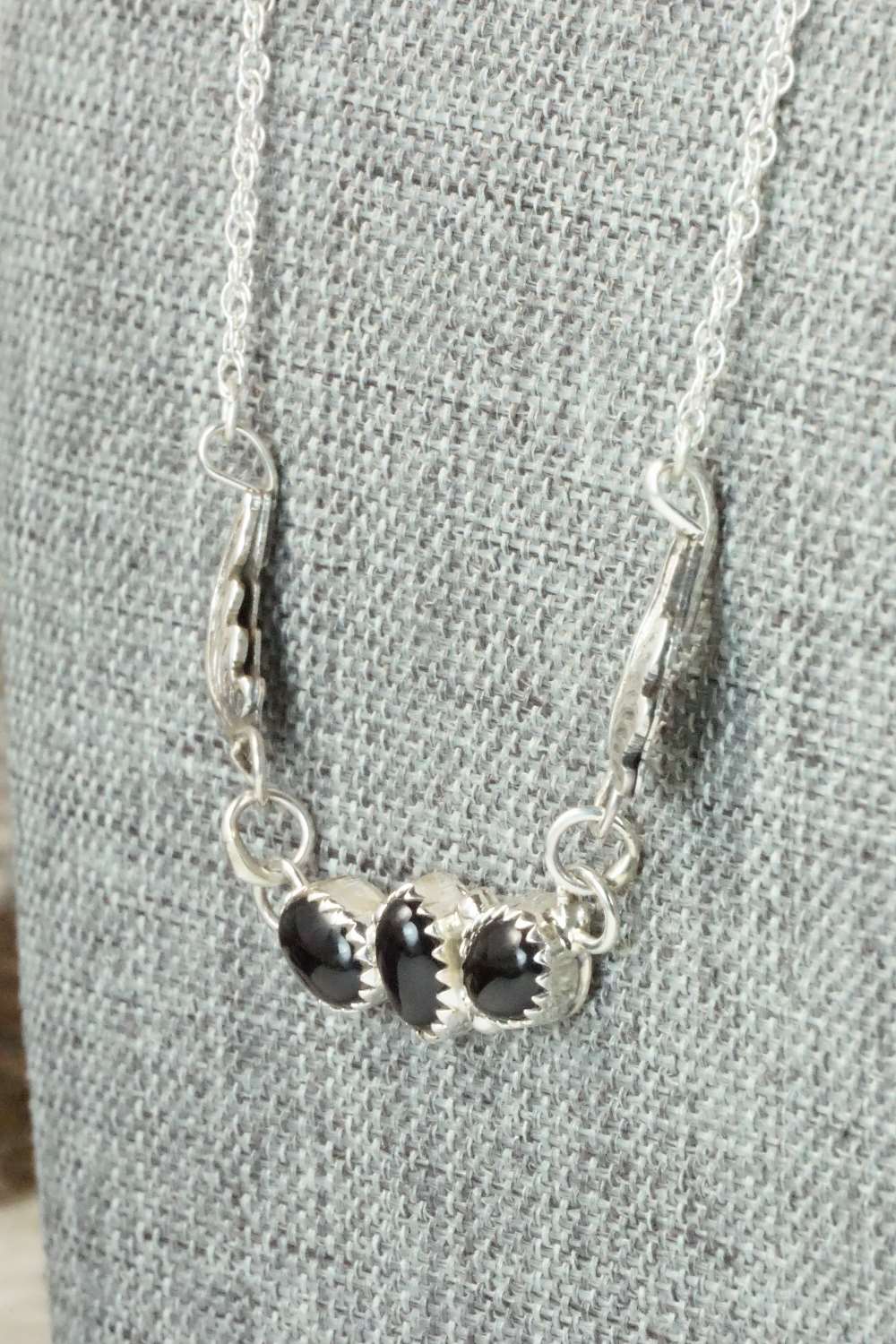 Onyx & Sterling Silver Floral Necklace - Sadie Jim