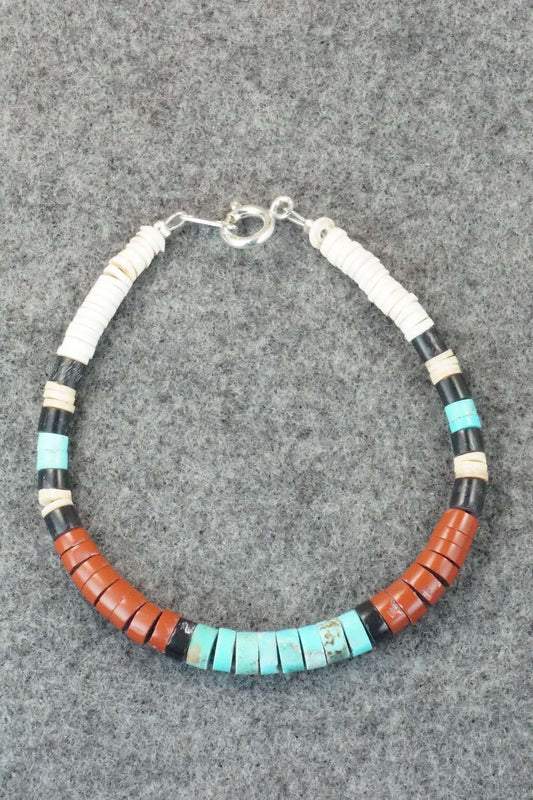 Turquoise, Shell & Sterling Silver Bracelet - Torevia Crespin