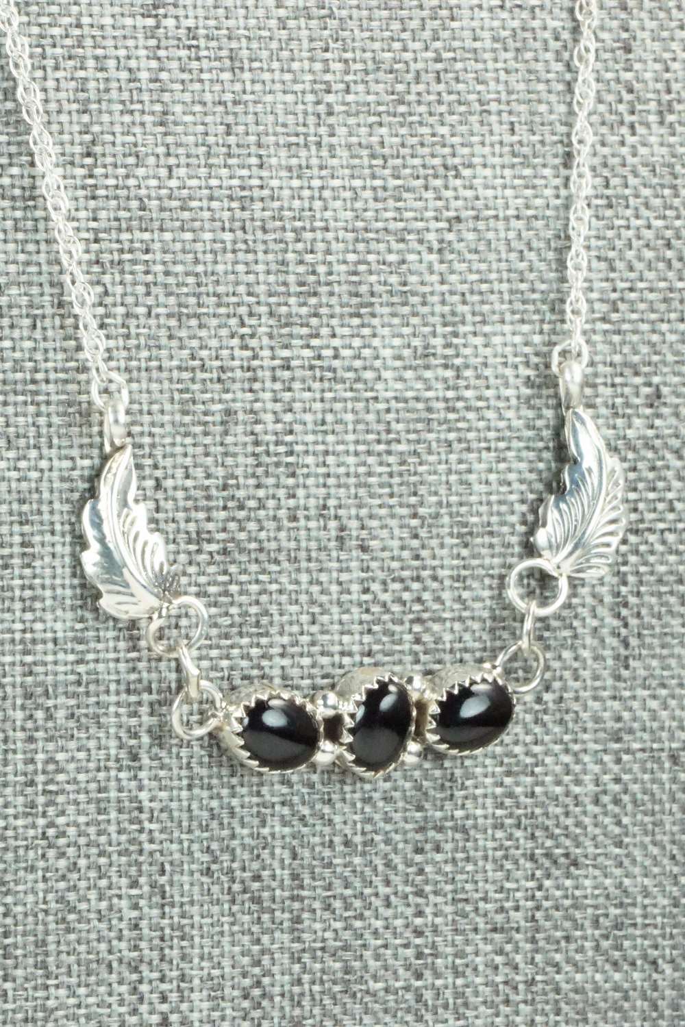 Onyx & Sterling Silver Floral Necklace - Sadie Jim