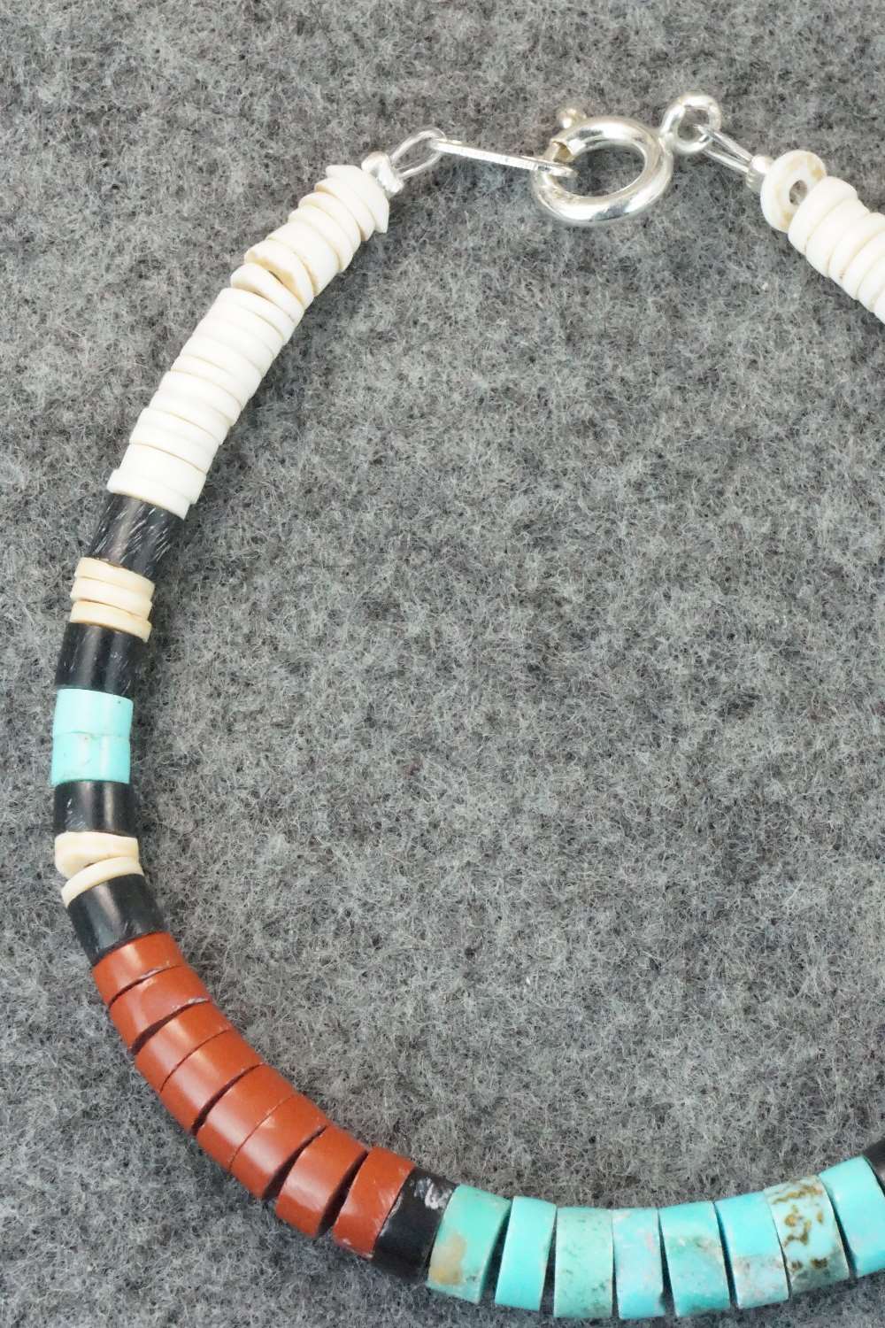 Turquoise, Shell & Sterling Silver Bracelet - Torevia Crespin