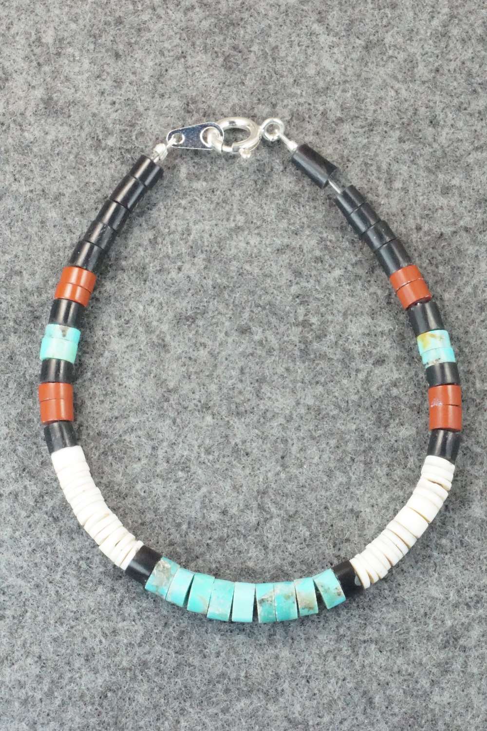 Turquoise, Shell & Sterling Silver Bracelet - Torevia Crespin