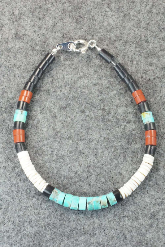 Turquoise, Shell & Sterling Silver Bracelet - Torevia Crespin