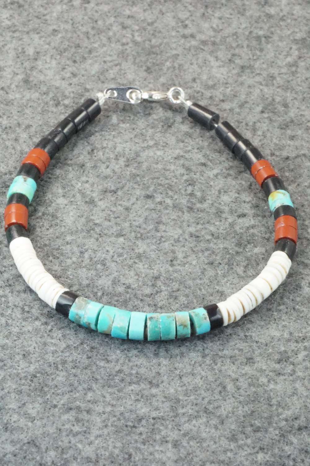 Turquoise, Shell & Sterling Silver Bracelet - Torevia Crespin