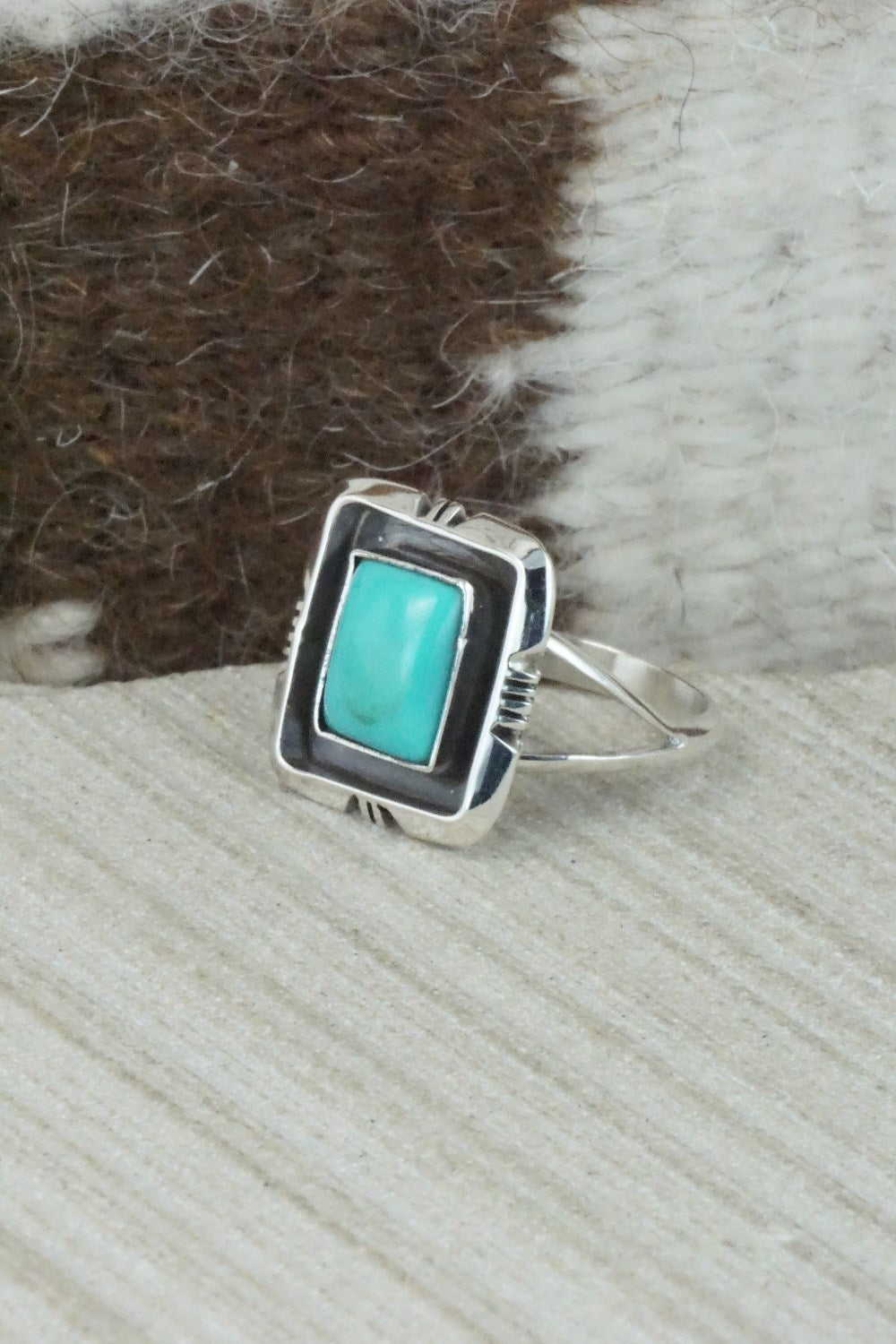 Turquoise & Sterling Silver Ring - Mark Barney - Size 8