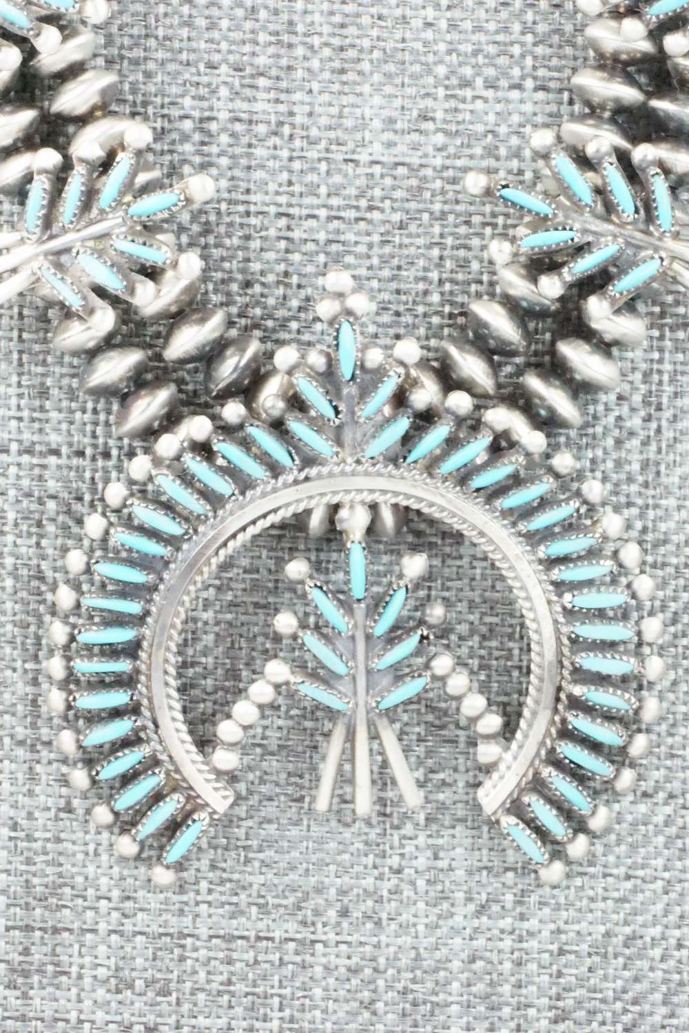 Turquoise & Sterling Silver Squash Blossom & Earrings - Lorna Mahkee