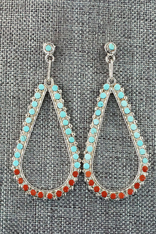 Turquoise, Coral & Sterling Silver Earrings - Marchelle Qualo