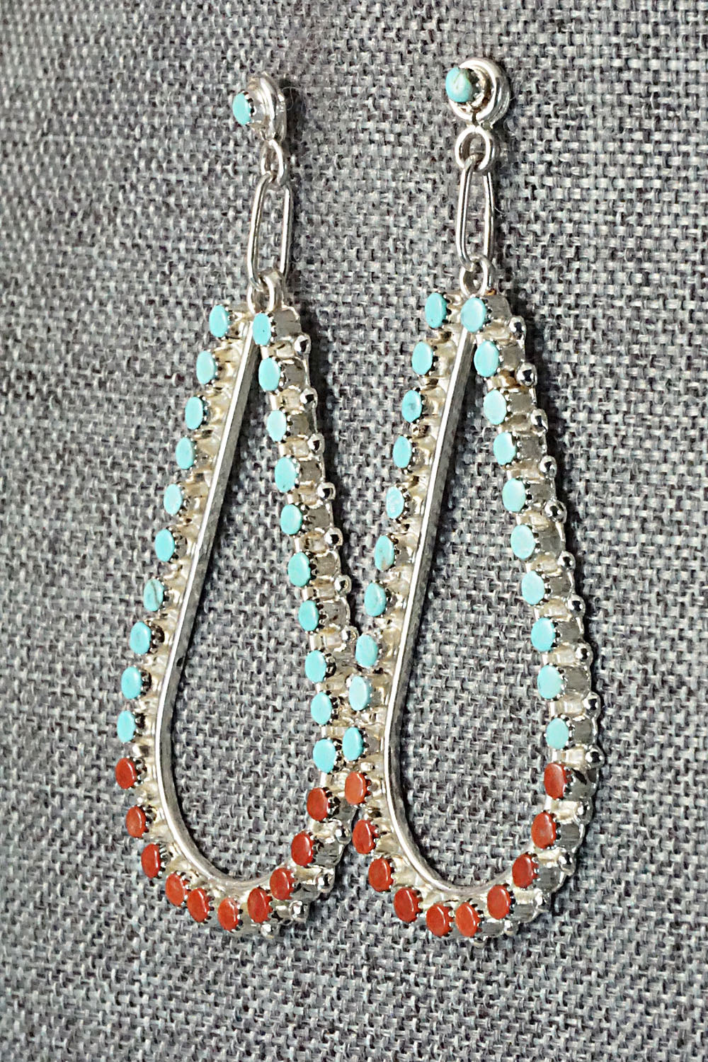 Turquoise, Coral & Sterling Silver Earrings - Marchelle Qualo