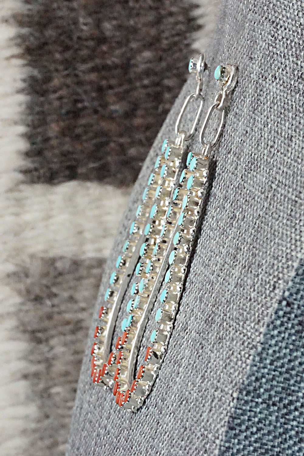 Turquoise, Coral & Sterling Silver Earrings - Marchelle Qualo