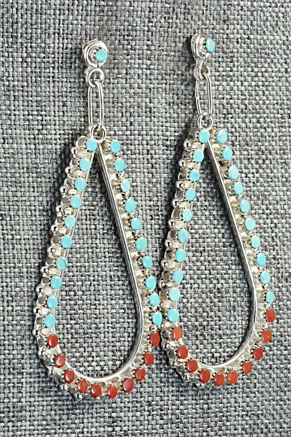 Turquoise, Coral & Sterling Silver Earrings - Marchelle Qualo