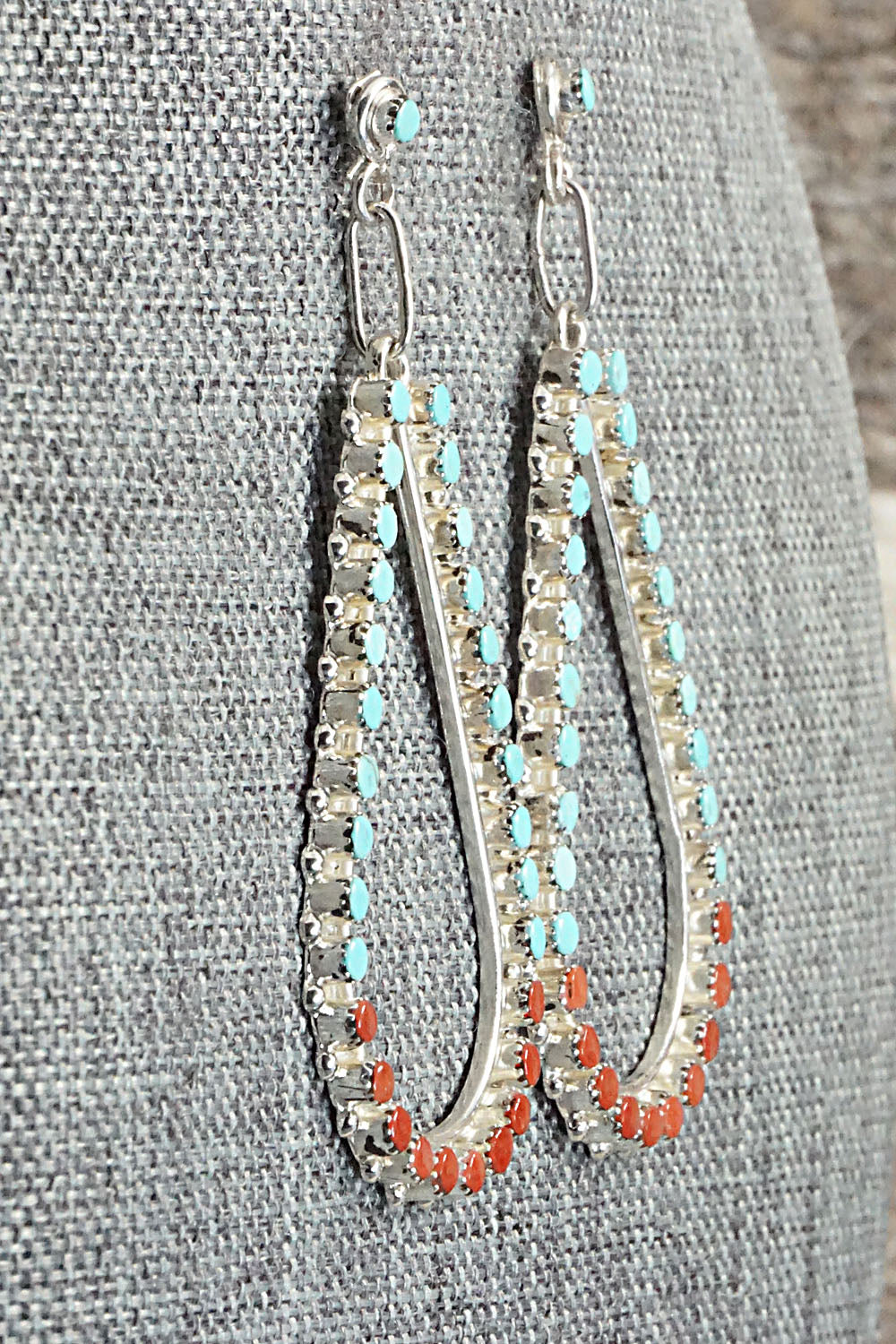 Turquoise, Coral & Sterling Silver Earrings - Marchelle Qualo