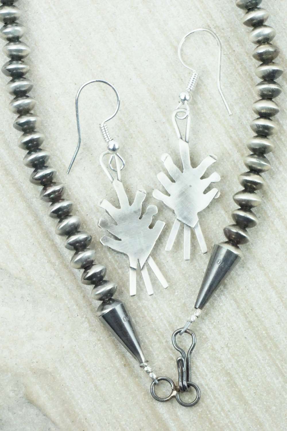 Turquoise & Sterling Silver Squash Blossom & Earrings - Lorna Mahkee