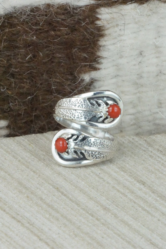 Coral & Sterling Silver Ring - Genevieve Francisco - Size 7.25