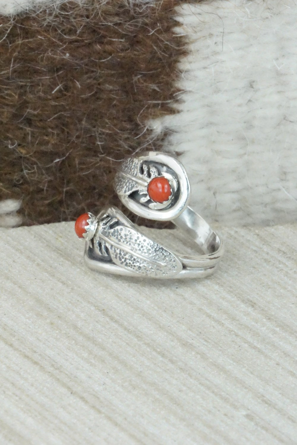 Coral & Sterling Silver Ring - Genevieve Francisco - Size 7.25