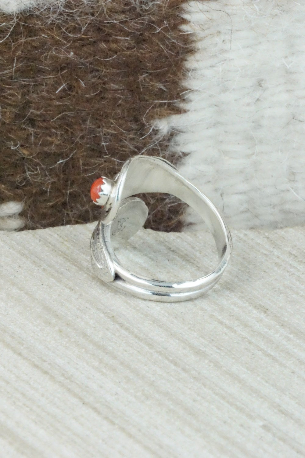 Coral & Sterling Silver Ring - Genevieve Francisco - Size 7.25