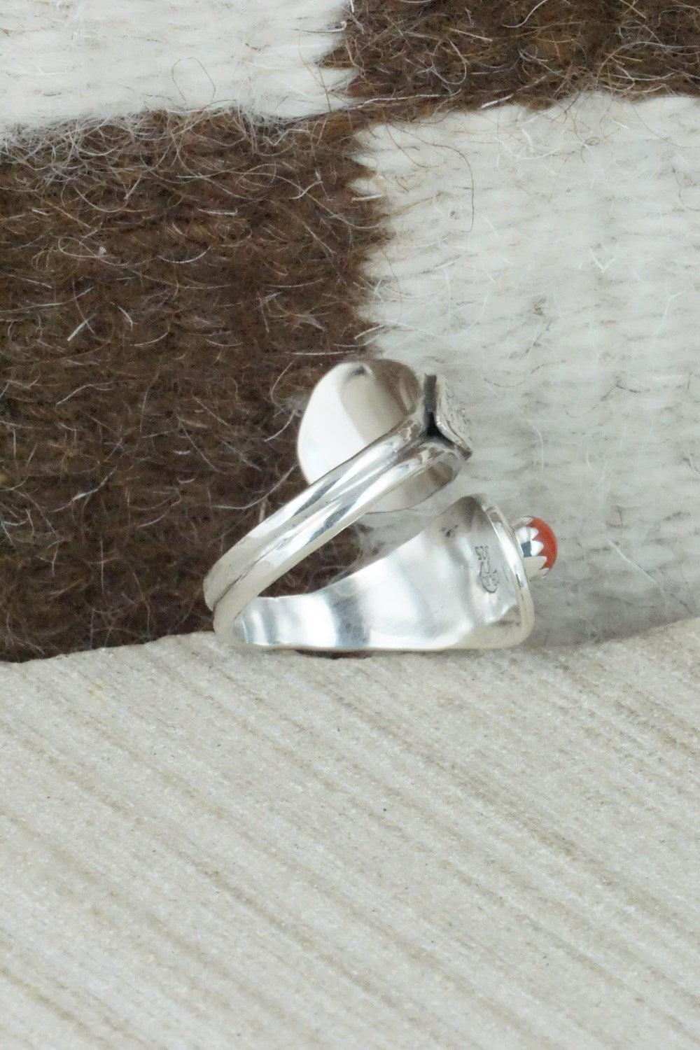 Coral & Sterling Silver Ring - Genevieve Francisco - Size 7.25