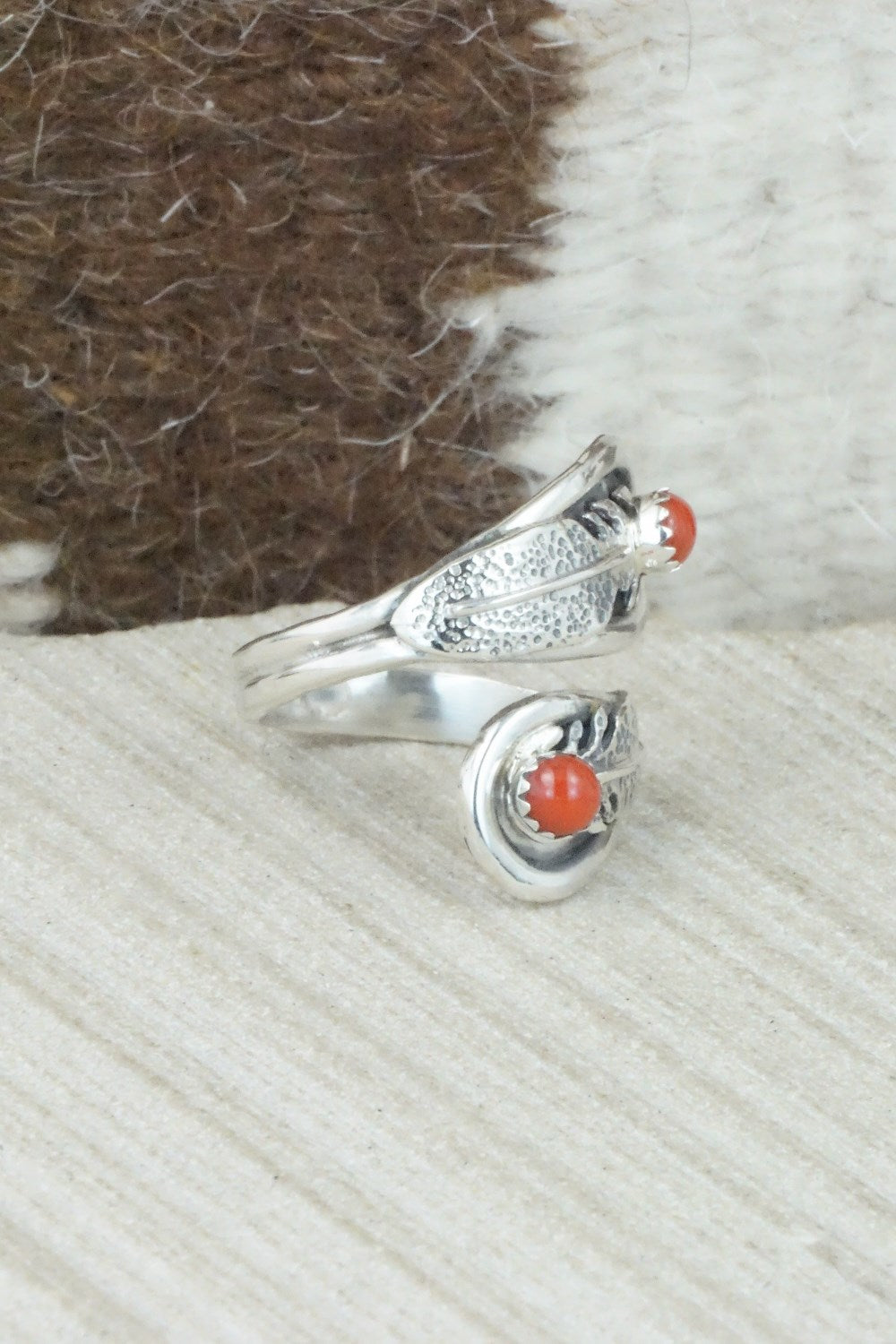 Coral & Sterling Silver Ring - Genevieve Francisco - Size 7.25