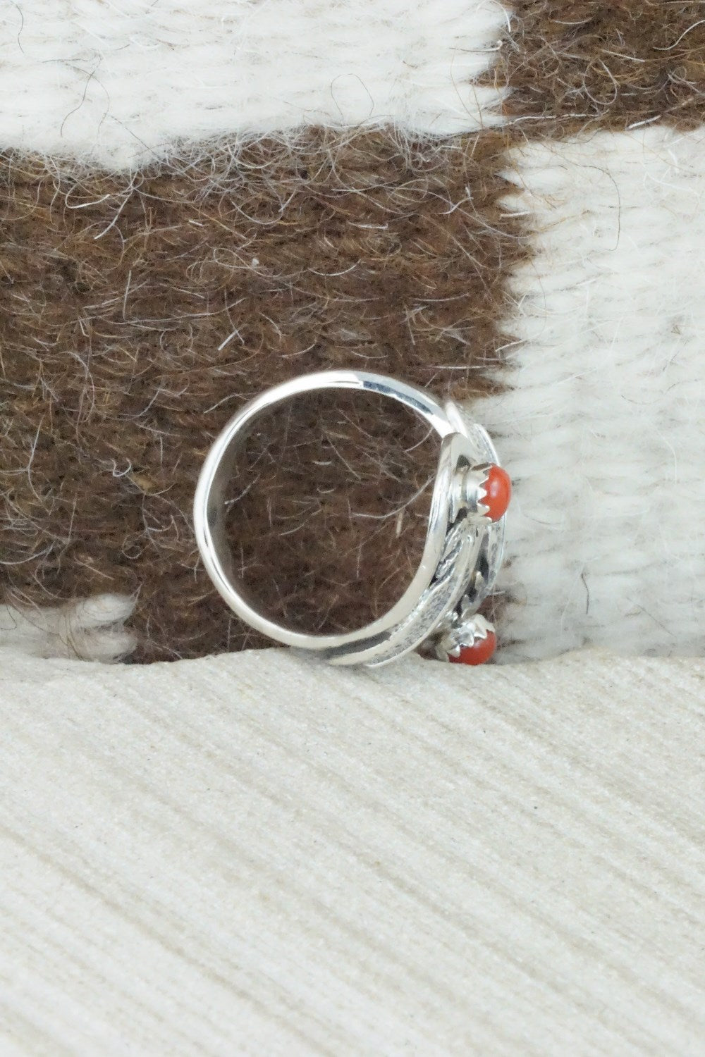 Coral & Sterling Silver Ring - Genevieve Francisco - Size 7.25