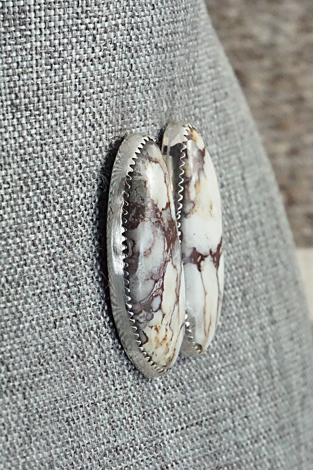 Wild Horse & Sterling Silver Earrings - Leslie Nez