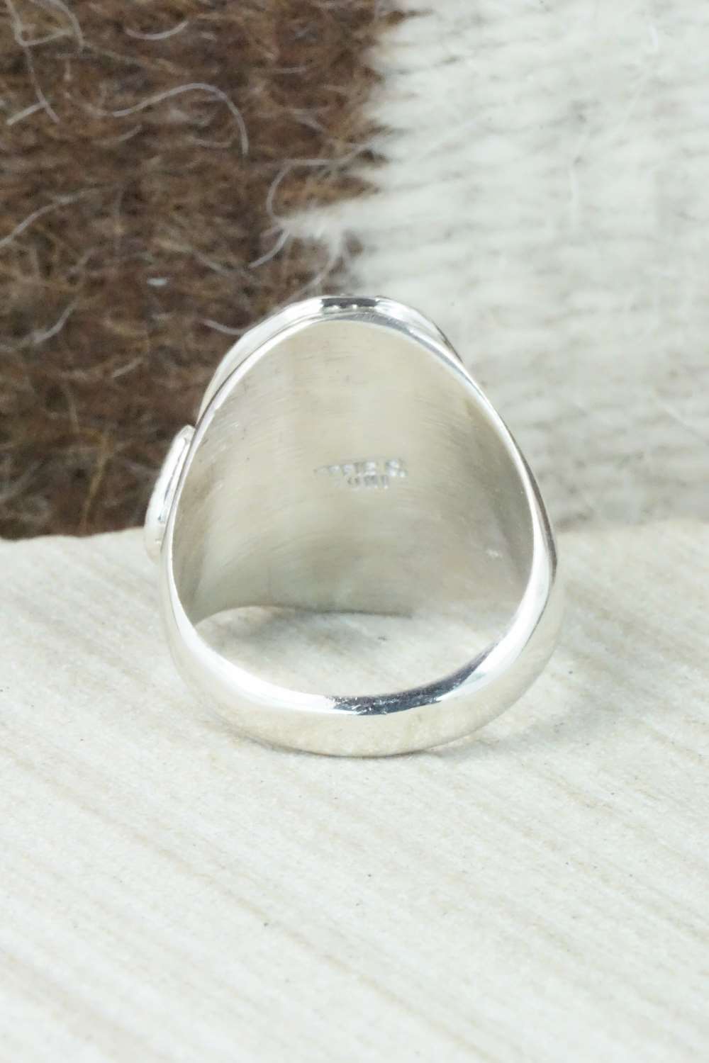 Turquoise, Coral & Sterling Silver Ring - Joy Calabaza - Size 9.75