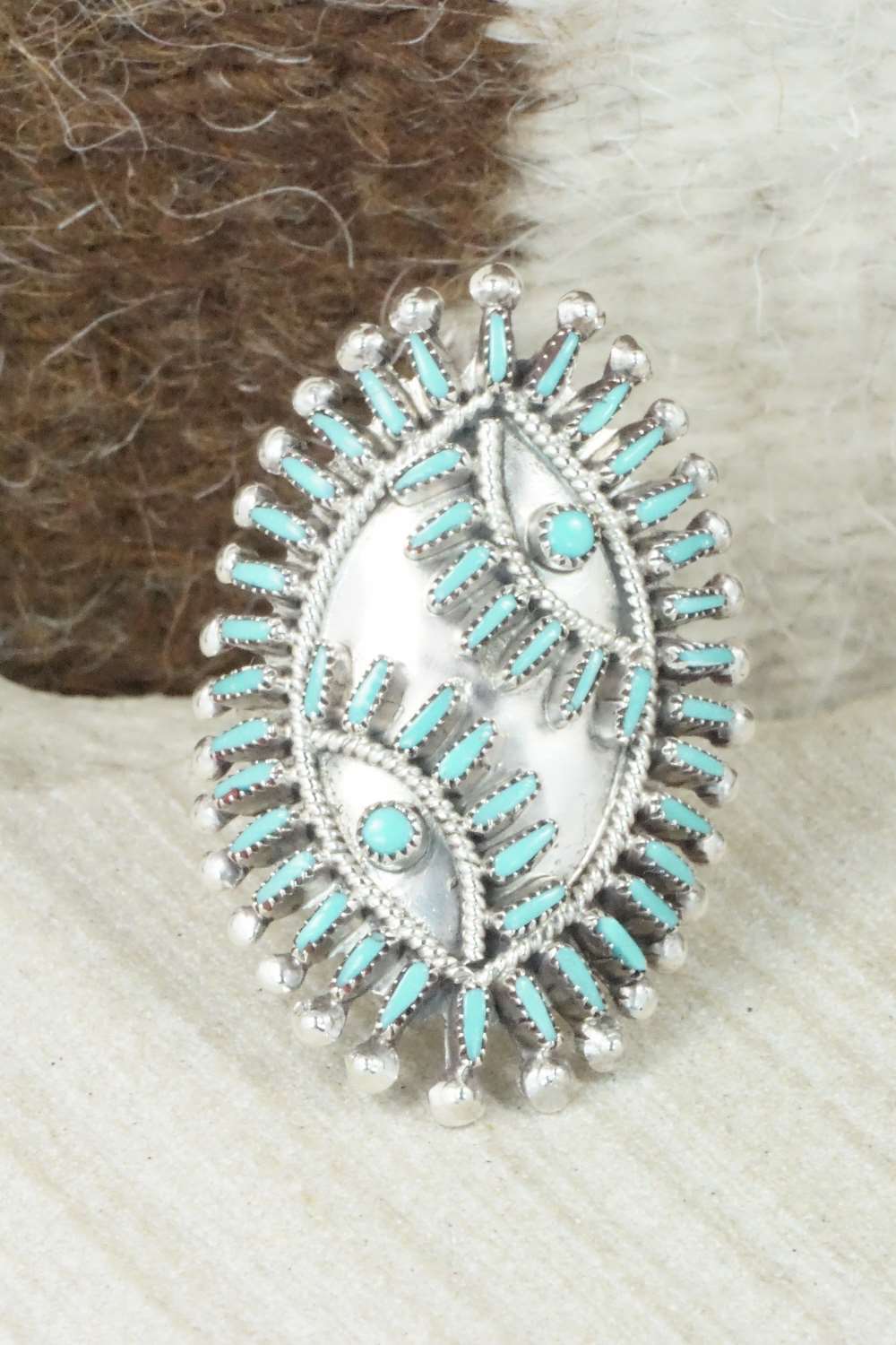 Turquoise & Sterling Silver Ring - Vincent Johnson - Size 7.75