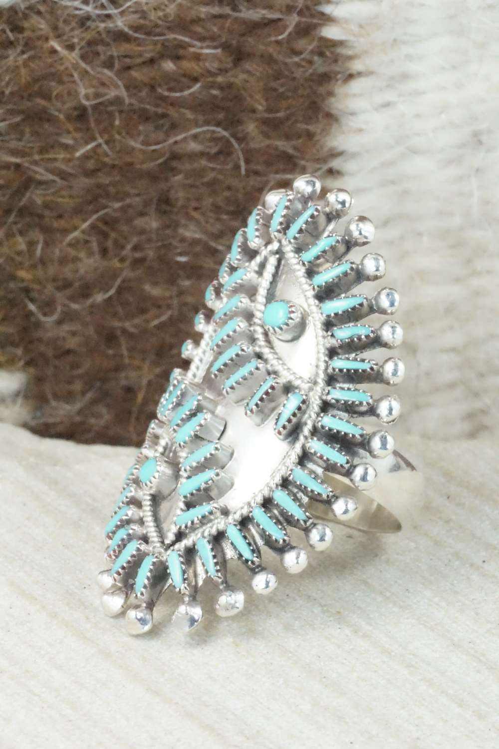 Turquoise & Sterling Silver Ring - Vincent Johnson - Size 7.75