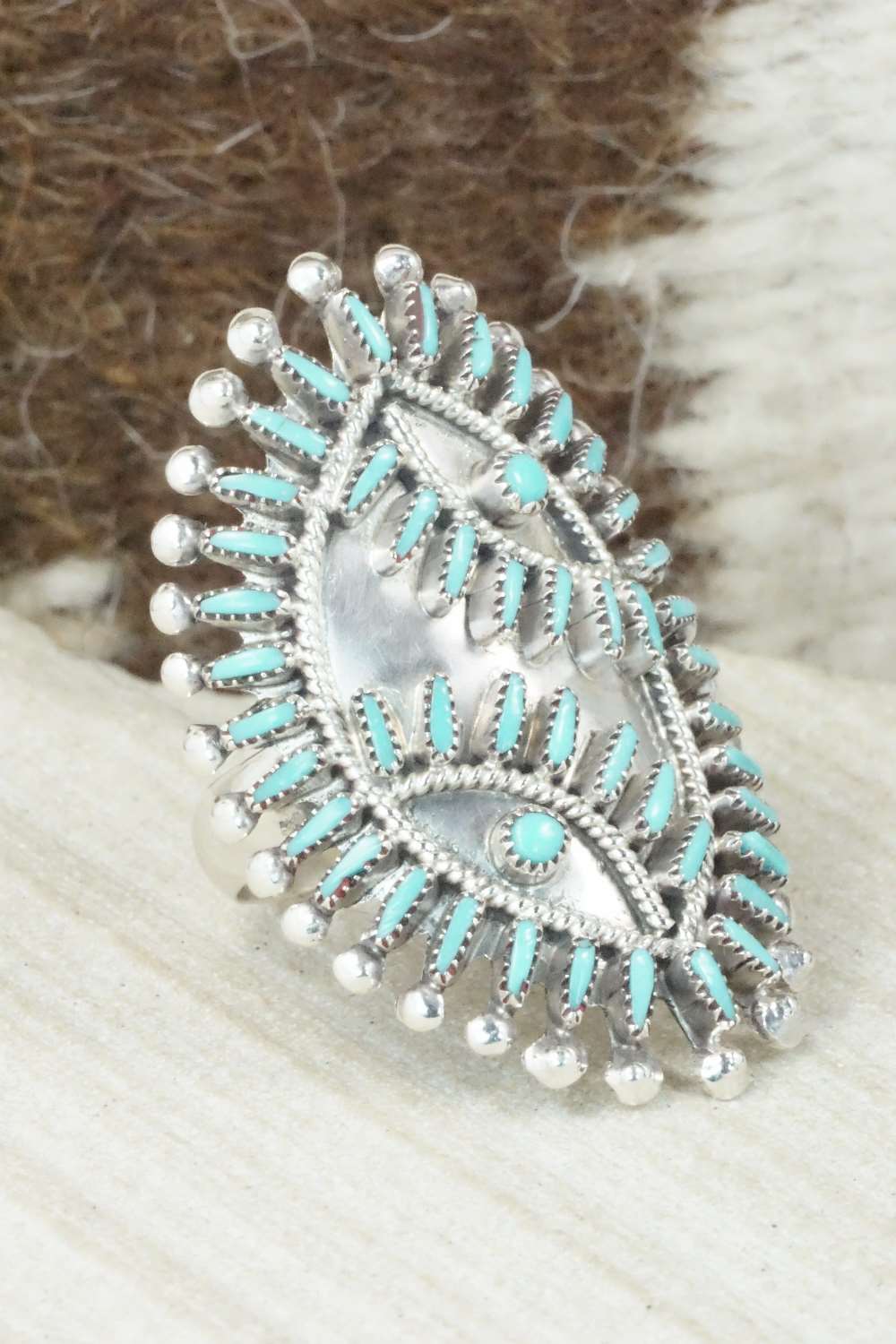 Turquoise & Sterling Silver Ring - Vincent Johnson - Size 7.75